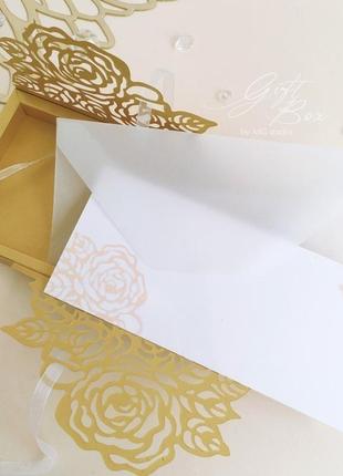 Gift box "rose" колір 6 (золотий) - листівка в коробочці8 фото