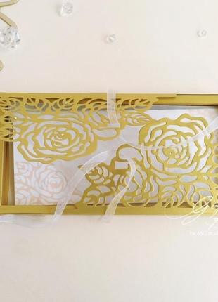 Gift box "rose" колір 6 (золотий) - листівка в коробочці4 фото