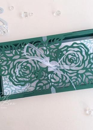 Gift box "rose" колір 1 (смарагд)- листівка в коробочці