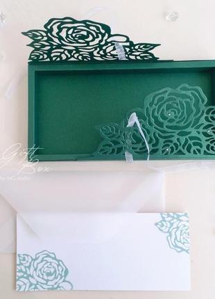 Gift box "rose" колір 1 (смарагд)- листівка в коробочці8 фото