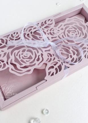 Gift box «rose» колір 4 (димчасто-рожевий)- листівка в коробочці2 фото