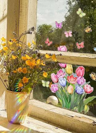 Наклейки солнцеловы на окно цветы тюльпаны  fk053-33 фото