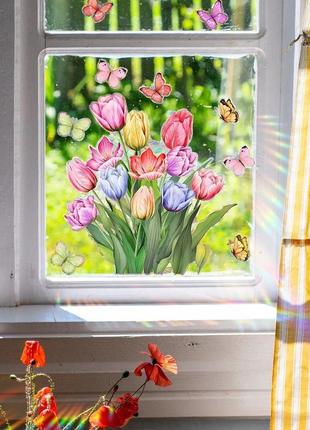 Наліпки сонцелови на вікно квіти тюльпани fk053-32 фото
