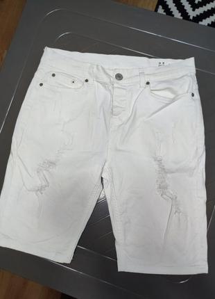 Шорты мужские джинсовые белые прямые эластичные slim fit denim co man, размер m