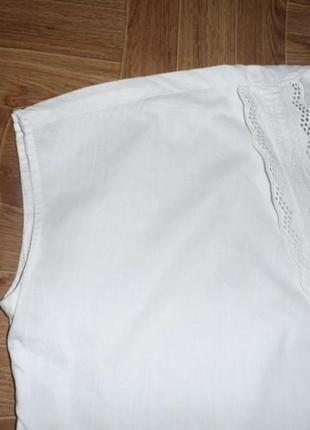 Натуральная белая кофточка - блузка - футболка летняя с кружевом-прошвой 100% хлопок6 фото