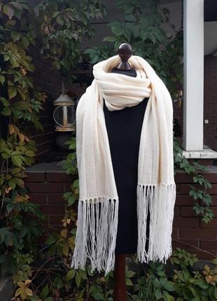 Білий напіввовняної шарф з довгою бахромою. довгий шарф. великий шарф. модний шарф6 фото