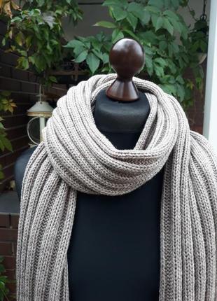 Длинный бежевый шарф с бахромой из полушерсти. модный шарф.3 фото