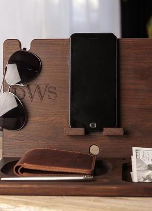 Подставка для телефона из дерева органайзер для часов очков аксессуаров денег офисная подставка3 фото