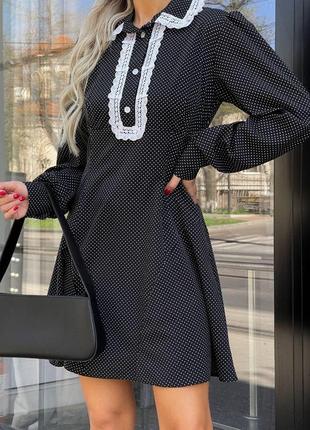 Модна жіноча сукня  у горошек чорна  новинка 202410 фото