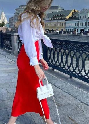 Красная шелковая юбка2 фото