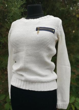 Белый свитер с застёжкой 50% хлопок arizona вязка мелкая минимализм винтаж