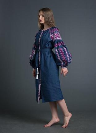 Дизайнерское вышитое платье "ламана гілка" 00109