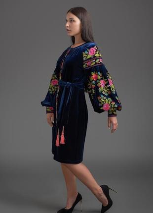 Вишита оксамитова сукня folk fashion "магія квітів" 001252 фото