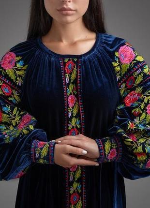 Вишита оксамитова сукня folk fashion "магія квітів" 001254 фото