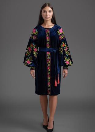 Вышитое бархатное платье folk fashion "магия цветов" 001256 фото