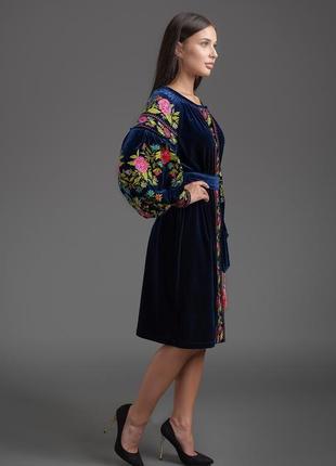 Вышитое бархатное платье folk fashion "магия цветов" 00125