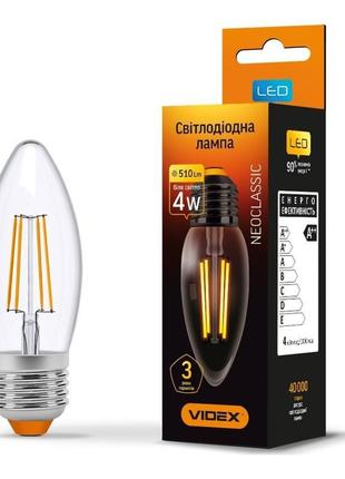 Led лампа videx filament c37f 4w e27 4100k