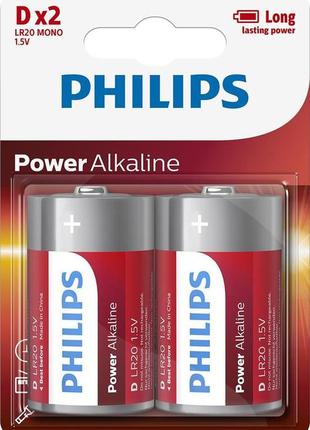 Батарейка philips power alkaline (lr20p2b/10) лужна dlr20) блістер