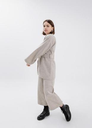 Костюм кимоно с кюлотами из плотного фактурного льна, свободного фасона женский. льняной костюм