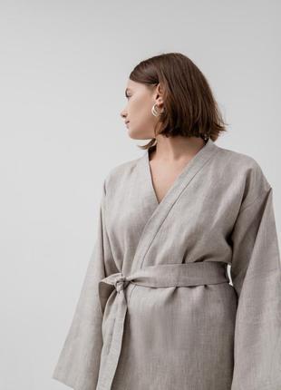Костюм кимоно с кюлотами из плотного фактурного льна, свободного фасона женский. льняной костюм