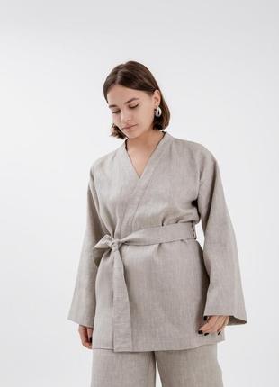 Костюм кимоно с кюлотами из плотного фактурного льна, свободного фасона женский. льняной костюм2 фото