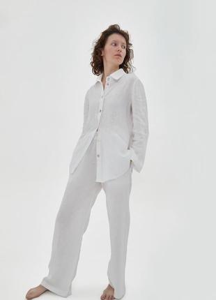 Костюм з льону вільного фасону - сорочка зі штанами "молоко". лляний костюм, костюм вільного фасону1 фото