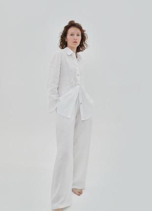 Костюм з льону вільного фасону - сорочка зі штанами "молоко". лляний костюм, костюм вільного фасону2 фото