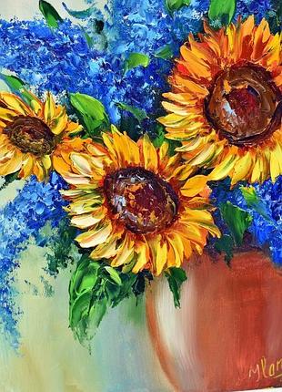 Подсолнухи и полевые цветы, оргалит, 25х35см