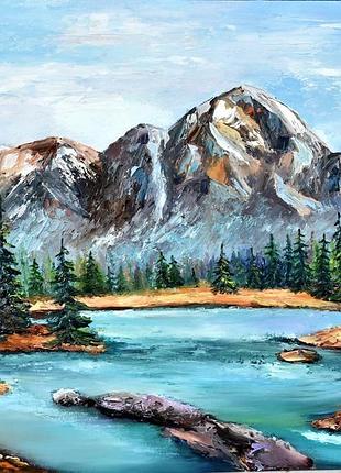 Горный пейзаж с горной рекой, оргалит,40х50