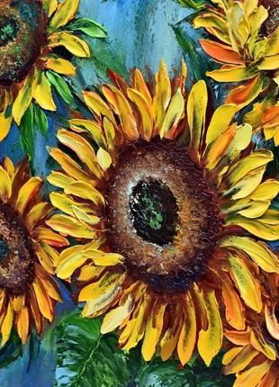 Подсолнухи, яркая картина мастихином,50х60