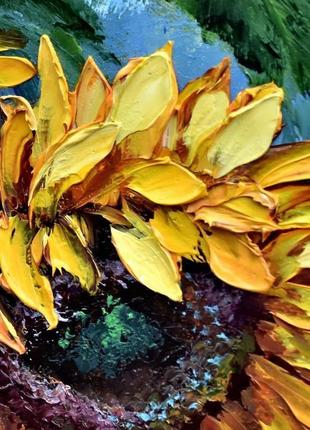 Подсолнухи, яркая картина мастихином,50х60