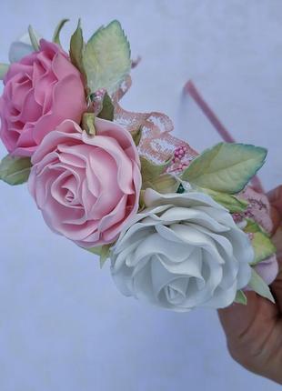 Ободок с розами " нежность"2 фото