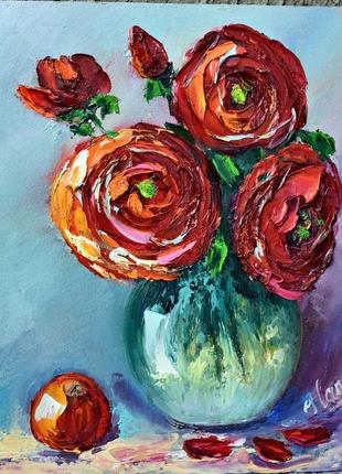Розы мастихином,оргалит,24х30