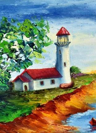 Маяк, морський літній пейзаж, оргаліт, 30х40