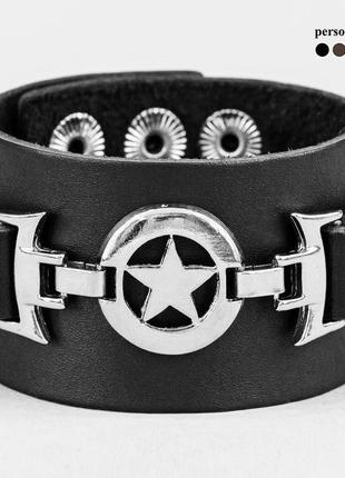 Черный кожаный браслет со звездой, код 3904