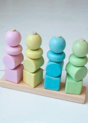 Дерев'яна іграшка сортер розвиваючий з різними фігурами для малюків екопродукт 23х18 см1 фото