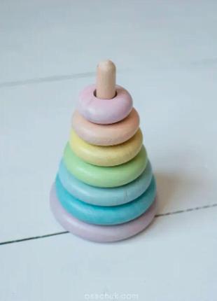 Деревянная пирамидка классическая экопродукт разноцветная логическая игрушка для малышей 8.5х21см2 фото