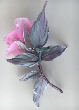 Брошь  из японского шелка "роза барбара" ,ручная работа6 фото