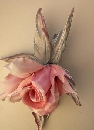 Брошь  из японского шелка "роза барбара" ,ручная работа7 фото