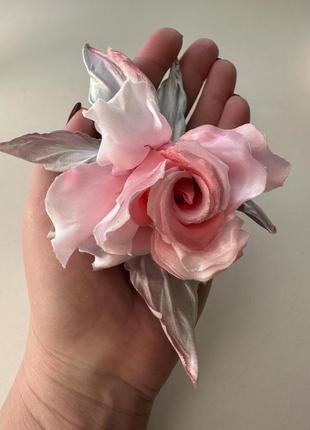 Брошь  из японского шелка "роза барбара" ,ручная работа9 фото