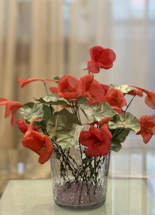 Букет  "настурции" , ручная работа, японский шелк. искусственный цветок