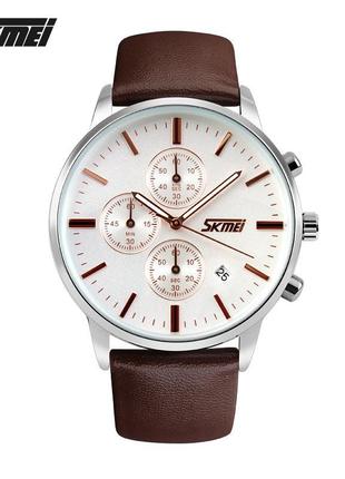 Чоловічий кварцовий годинник skmei 9103wtbn white-brown