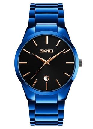 Розкішний діловий кварцовий годинник skmei 9140bubk blue-black