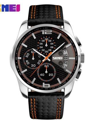 Кварцовий аналоговий годинник skmei 9106og silver-black-orange