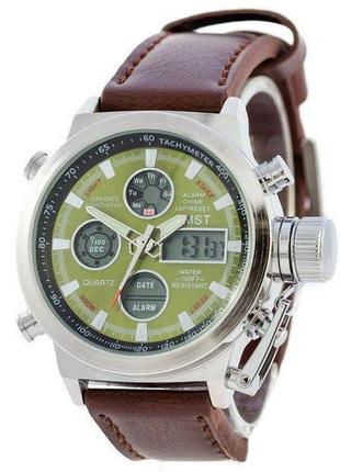 Чоловічі годинники amst 3003a silver-green-brown wristband