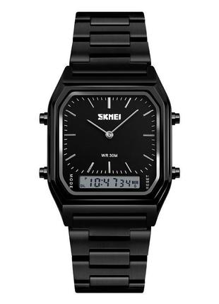 Діловий цифровий годинник з подвійним часом skmei 1220bk black