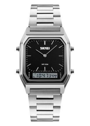 Електронний кварцовий годинник skmei 1220sibk silver-black