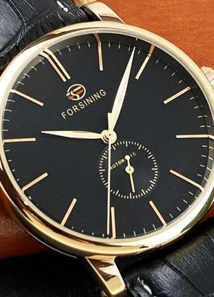 Класичний чоловічий годинник forsining 8214 gold-black1 фото