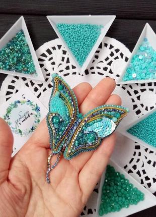 Брошка метелик бірюзова