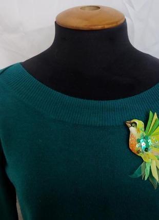 Текстильна брошка "зелена пташка"3 фото